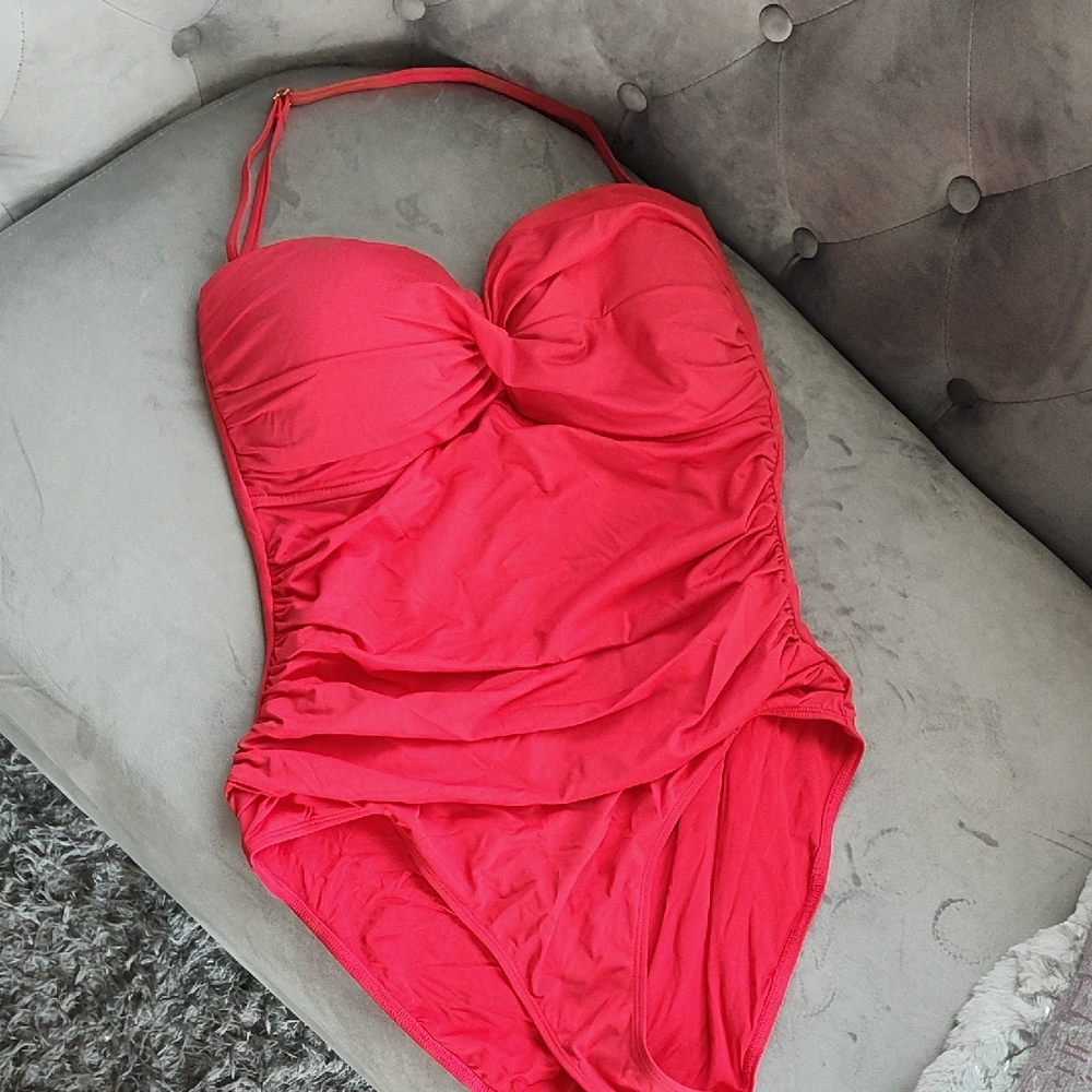 Vibrant Red-Orange One-Piece Swimsuit